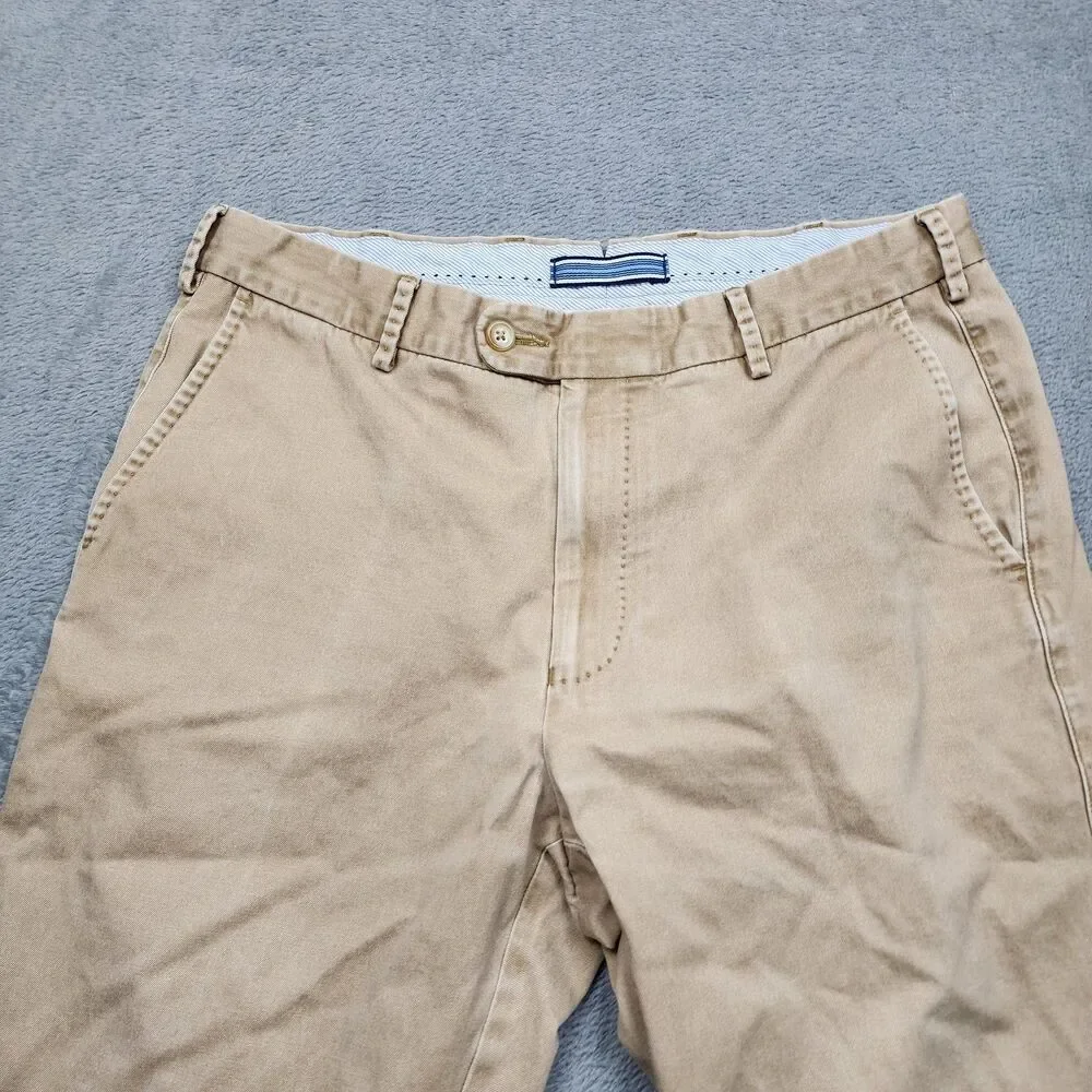 Peter Millar Mens Pima Cotton Pants Tan Flat Front Straight Leg Size 33 Chinos